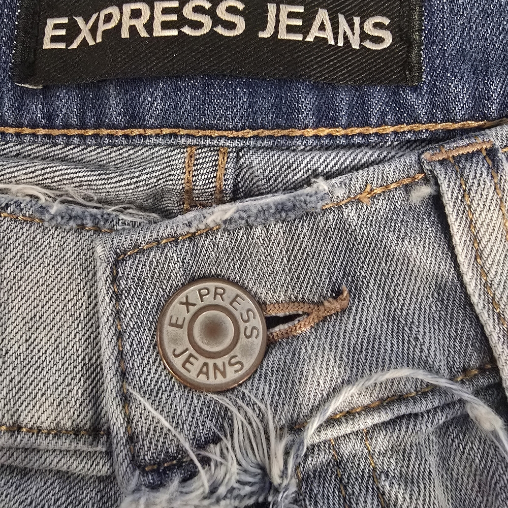 Express Distressed Light Blue Denim Jean Shorts - Picture 5 of 6